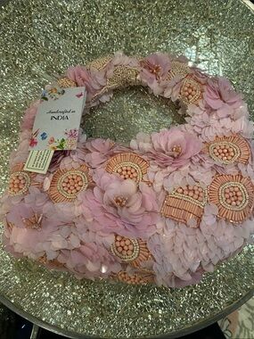 Handcrafted Pink Floral Mini Bag with Bead Embellishments